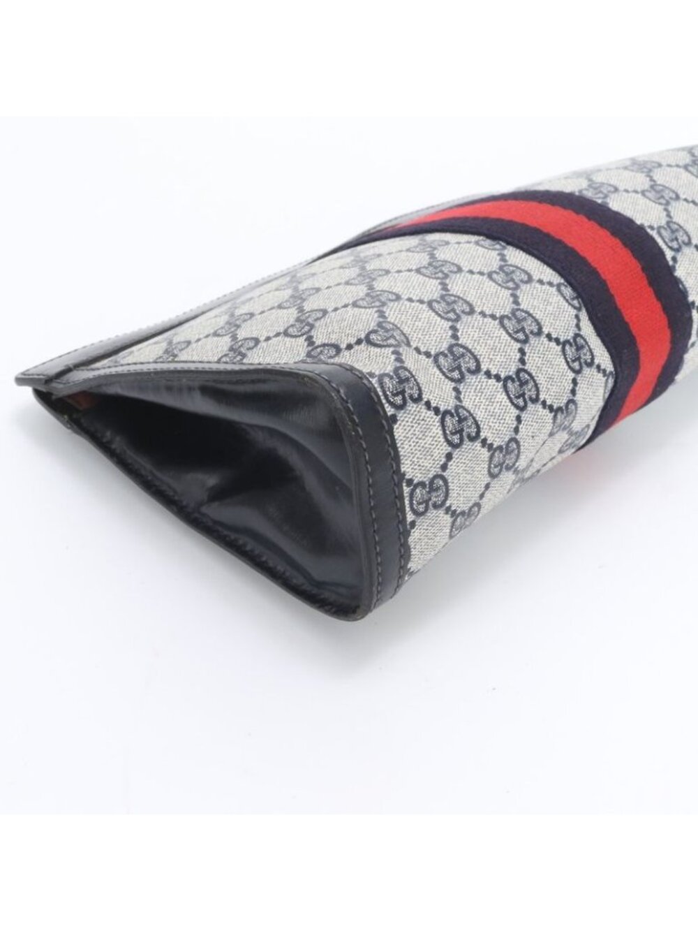 Gucci Vintage GG Supreme Leather Clutch Pouch Commuting Business Navy Ree - Picture 3 of 9